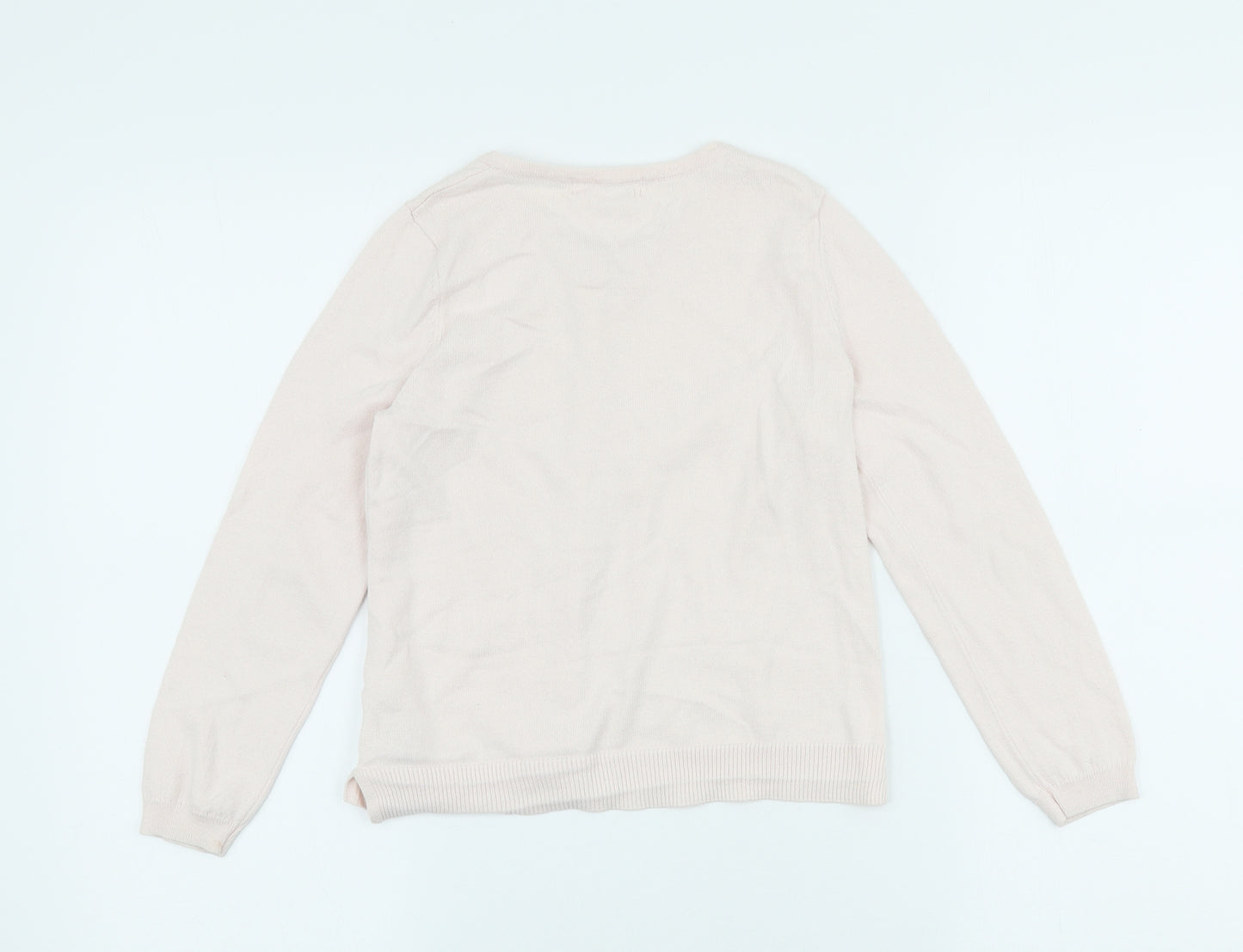 H&M Girls Pink Scoop Neck Cotton Cardigan Jumper Size 7-8 Years