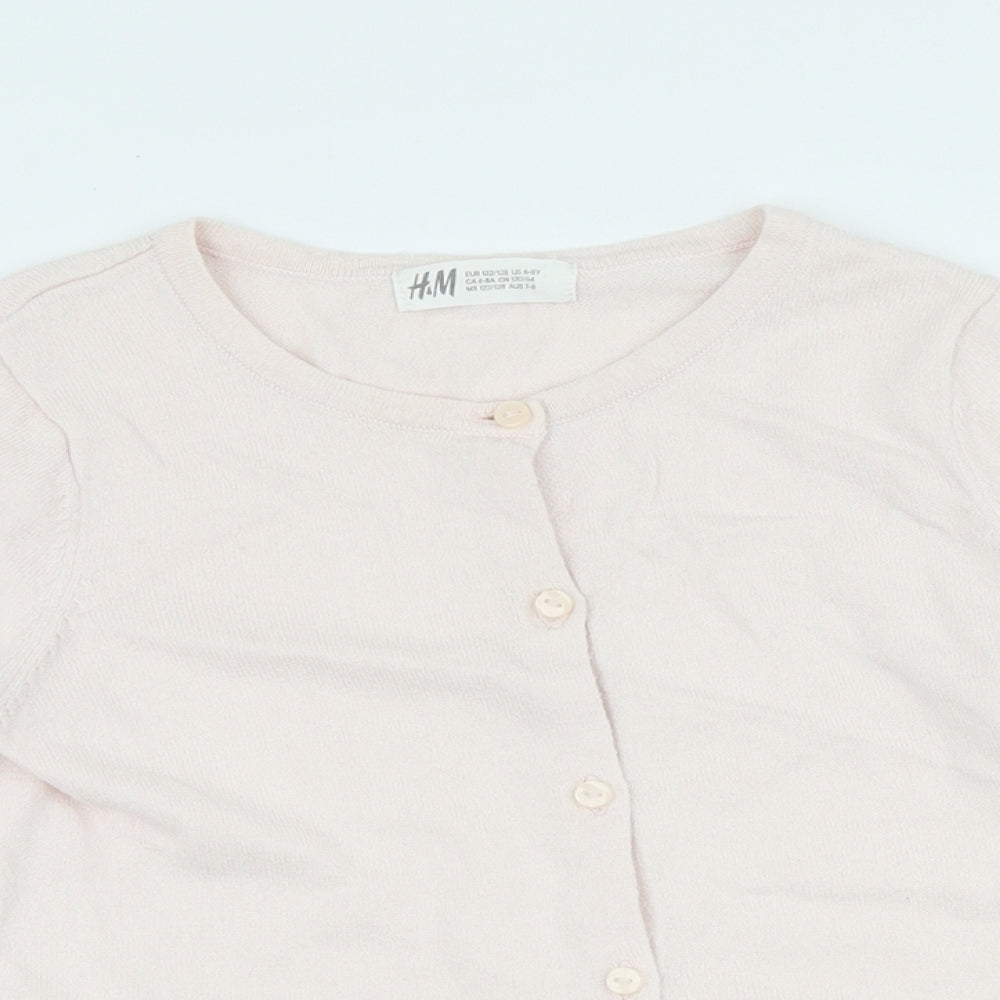 H&M Girls Pink Scoop Neck Cotton Cardigan Jumper Size 7-8 Years