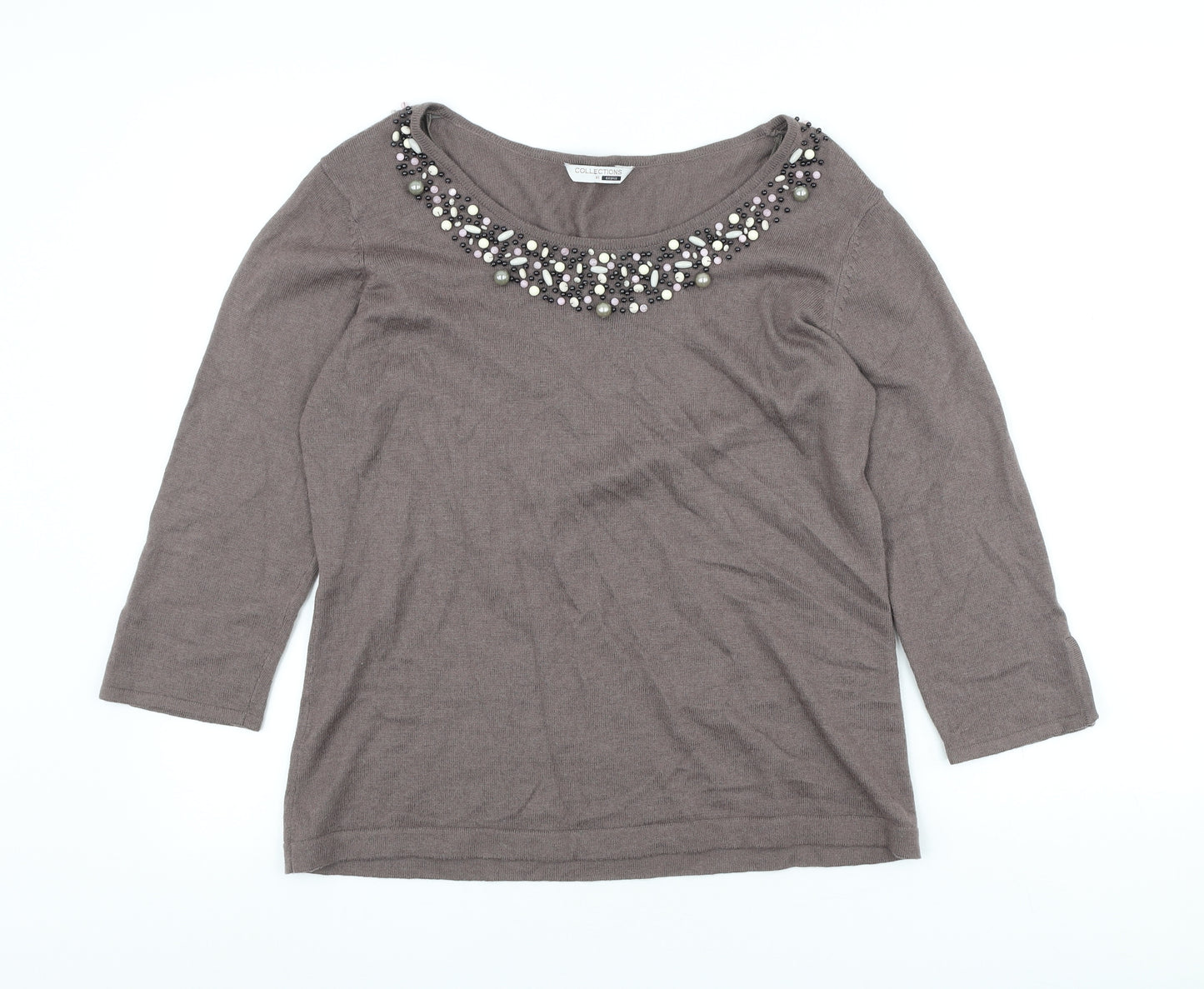 George Womens Brown Scoop Neck Acrylic Pullover Jumper Size M