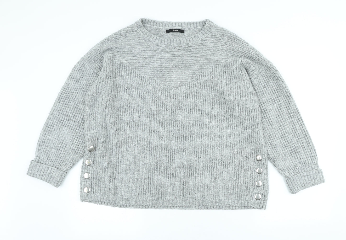 George Womens Grey Crew Neck Acrylic Pullover Jumper Size M