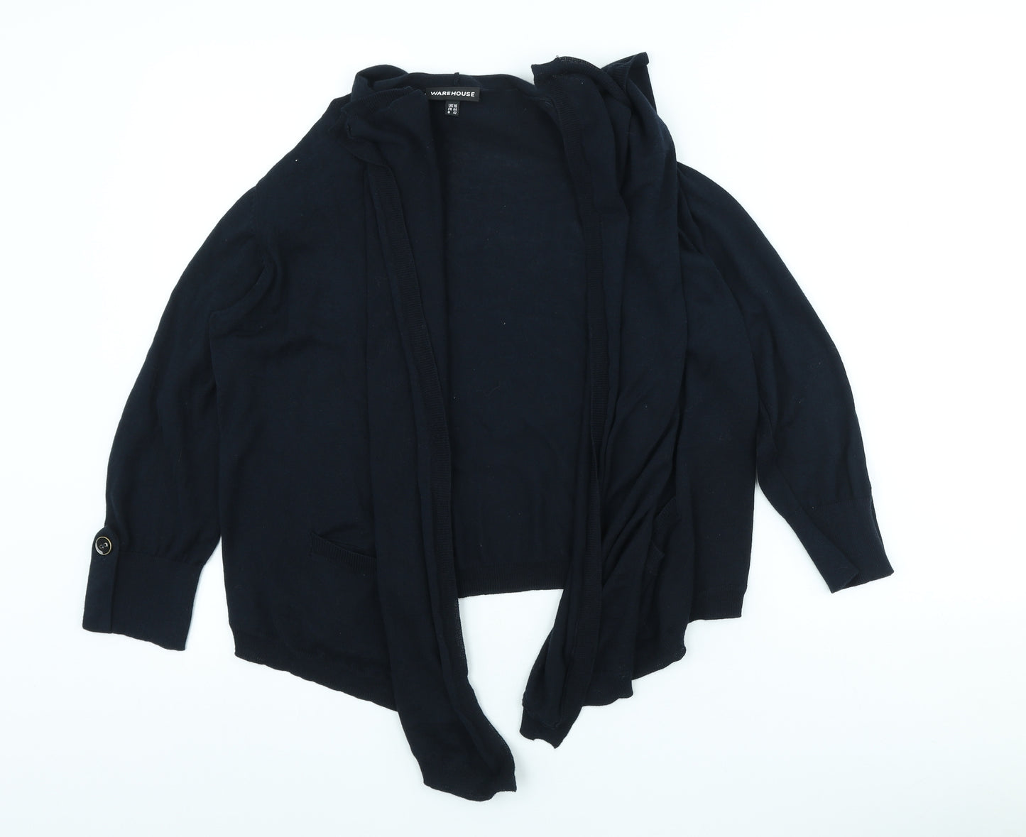 Warehouse Womens Blue Round Neck Cotton Cardigan Jumper Size 16