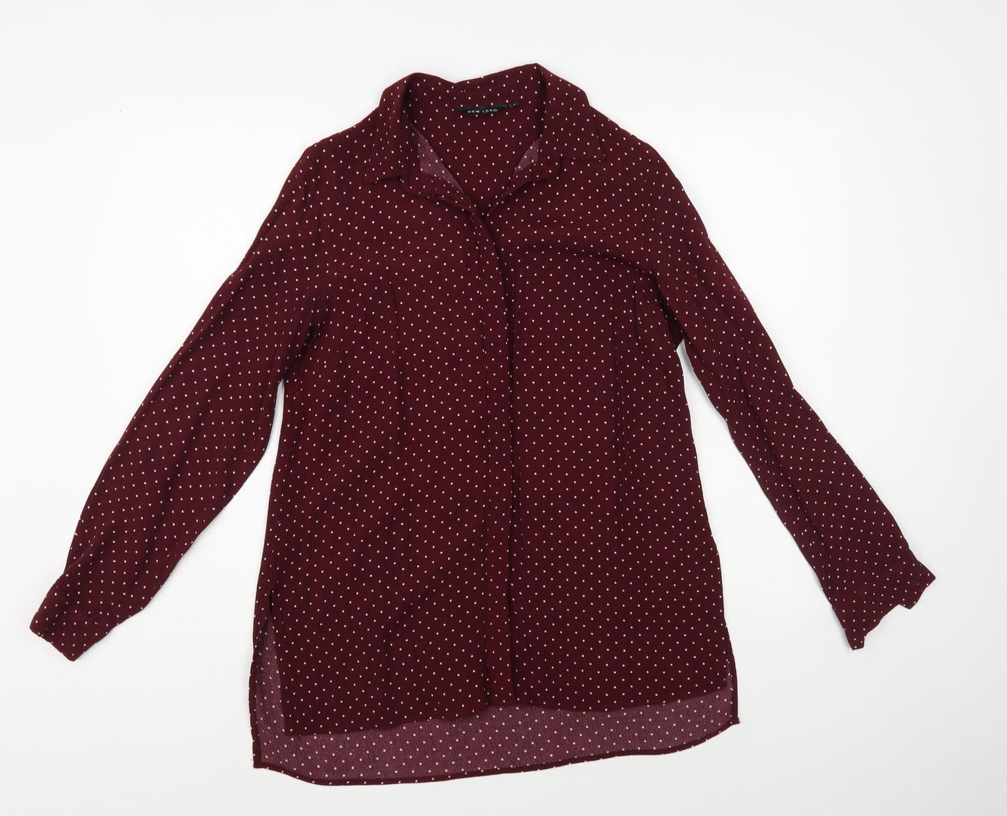 New Look Womens Purple Polka Dot Viscose Basic Button-Up Size 8 Collared