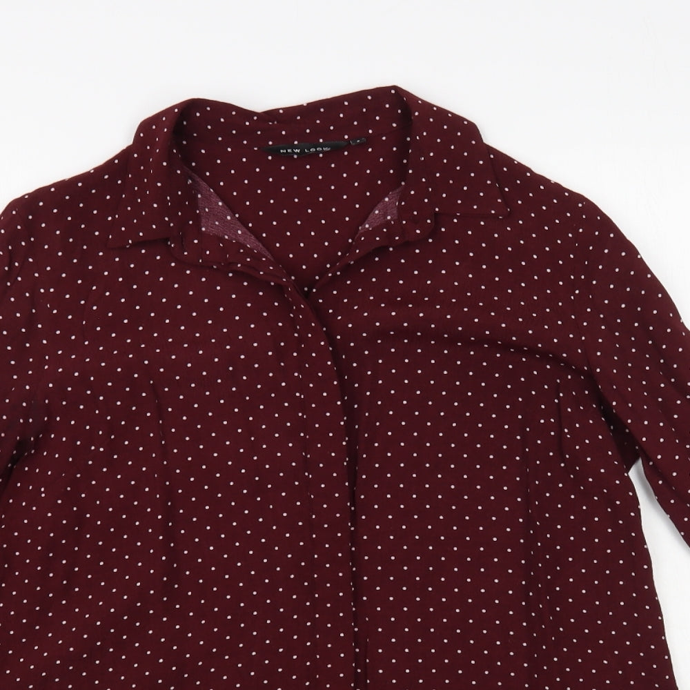 New Look Womens Purple Polka Dot Viscose Basic Button-Up Size 8 Collared