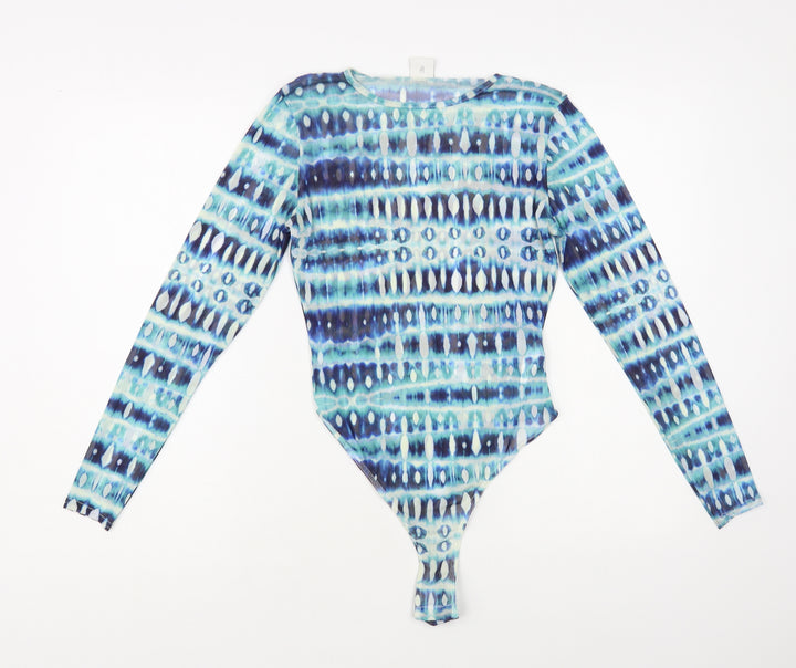 Skinny Dip Womens Blue Geometric Polyester Bodysuit One-Piece Size M Snap