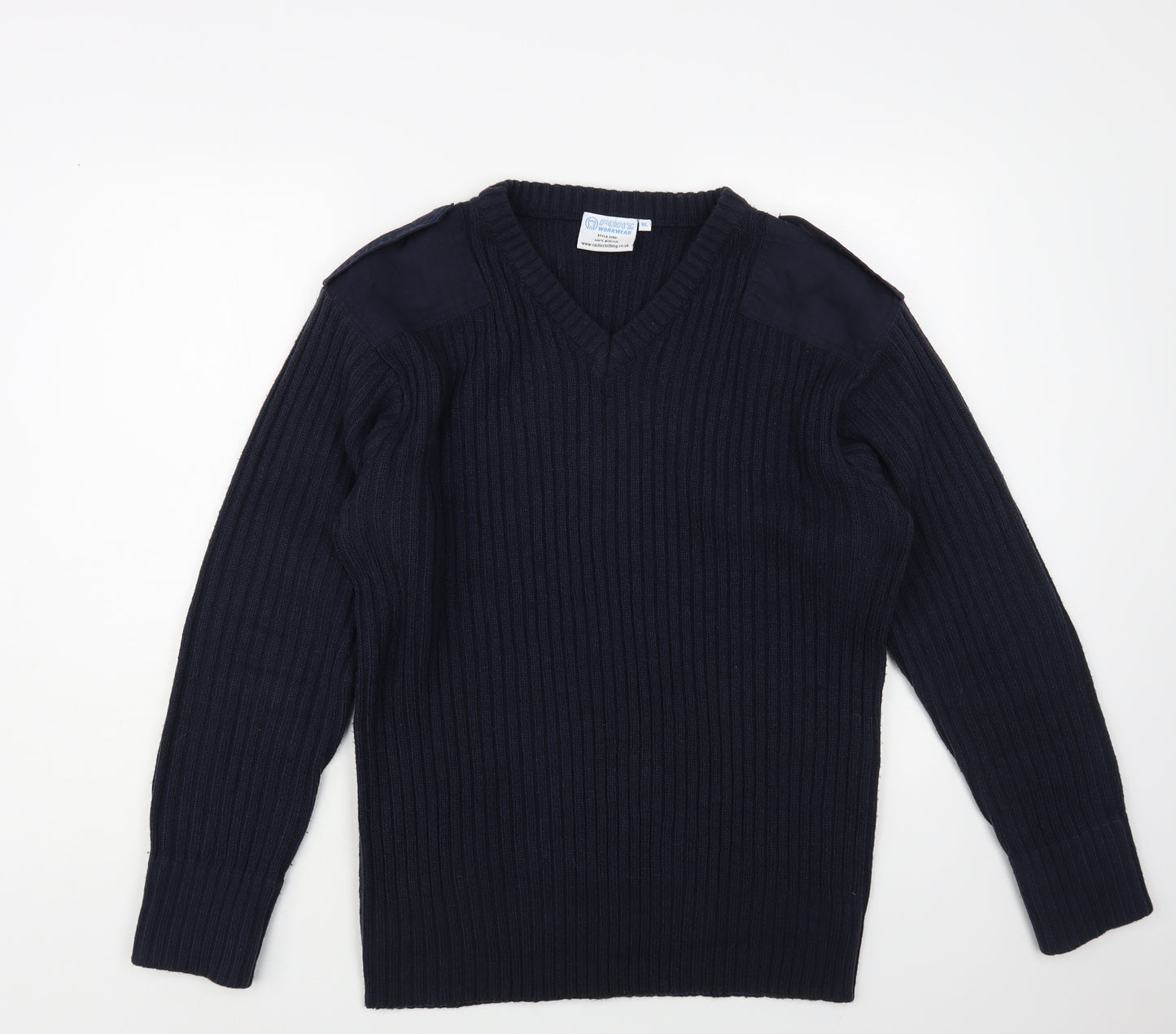 Fort Mens Blue V-Neck Acrylic Pullover Jumper Size XL - Workwear