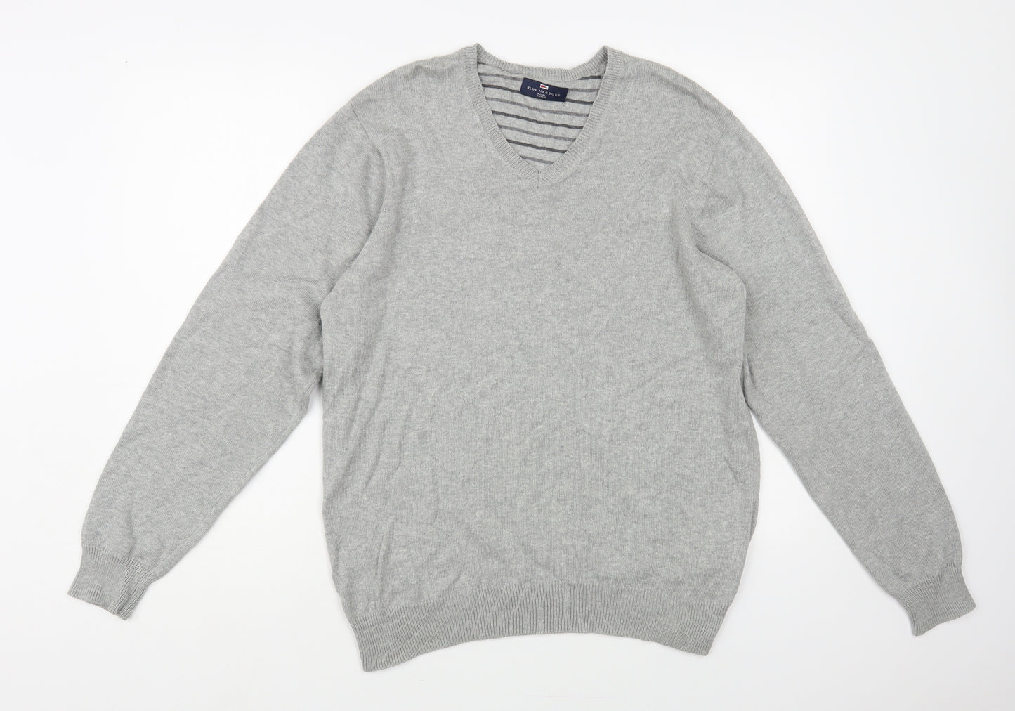 Blue Harbour Mens Grey V-Neck Cotton Pullover Jumper Size M