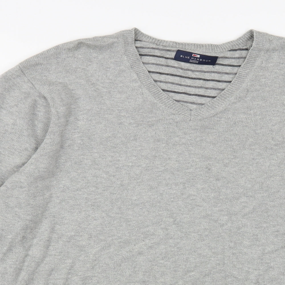 Blue Harbour Mens Grey V-Neck Cotton Pullover Jumper Size M