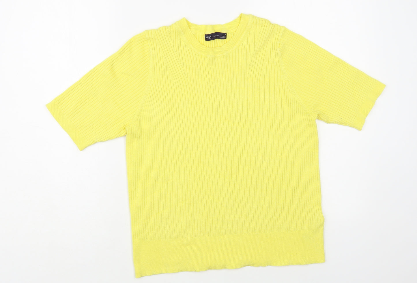 Marks and Spencer Womens Yellow Crew Neck Viscose Pullover Jumper Size 16