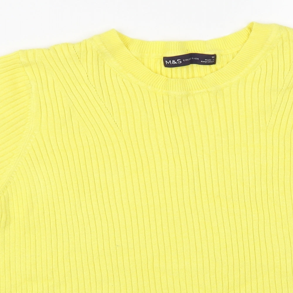 Marks and Spencer Womens Yellow Crew Neck Viscose Pullover Jumper Size 16
