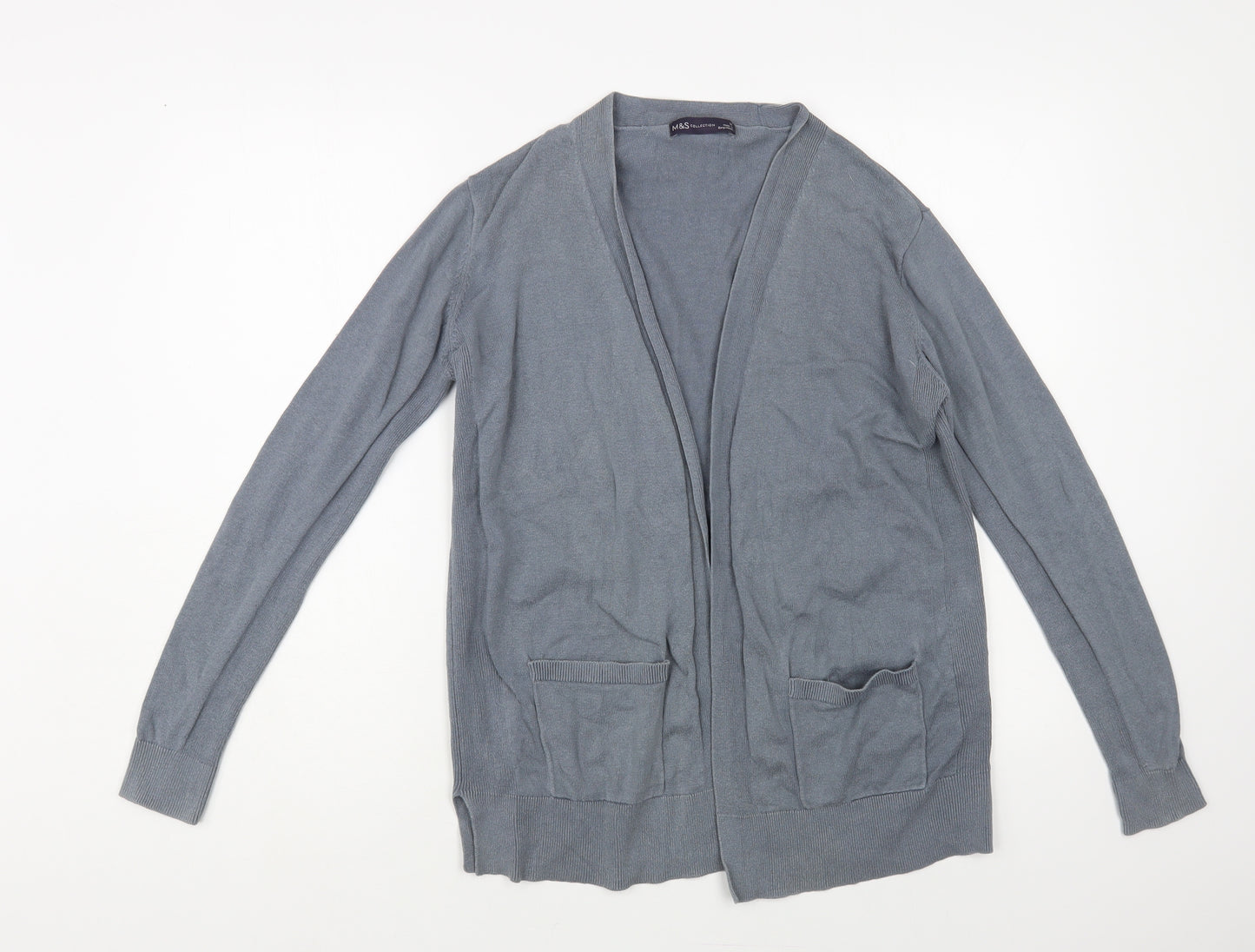 Marks and Spencer Womens Grey V-Neck Cotton Cardigan Jumper Size 12