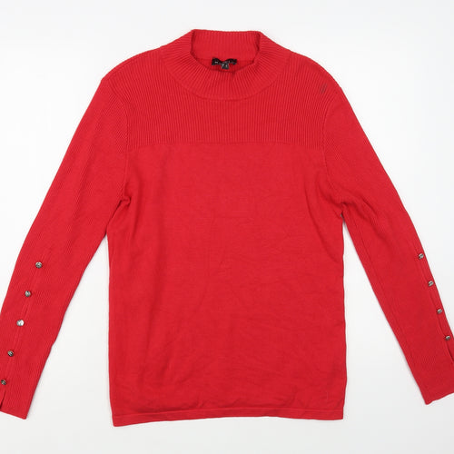 Marble Womens Red Mock Neck Viscose Pullover Jumper Size S