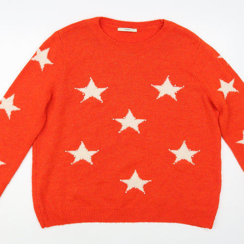 George Womens Red Boat Neck Geometric Acrylic Pullover Jumper Size 18 - Star Pattern