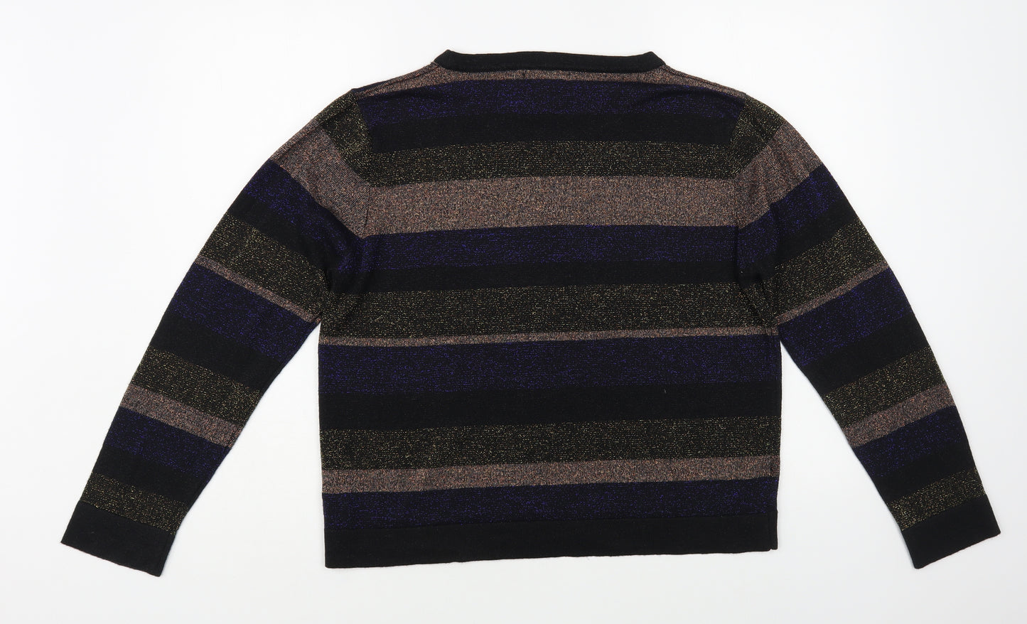 Atmosphere Womens Black Boat Neck Striped Acrylic Pullover Jumper Size 18