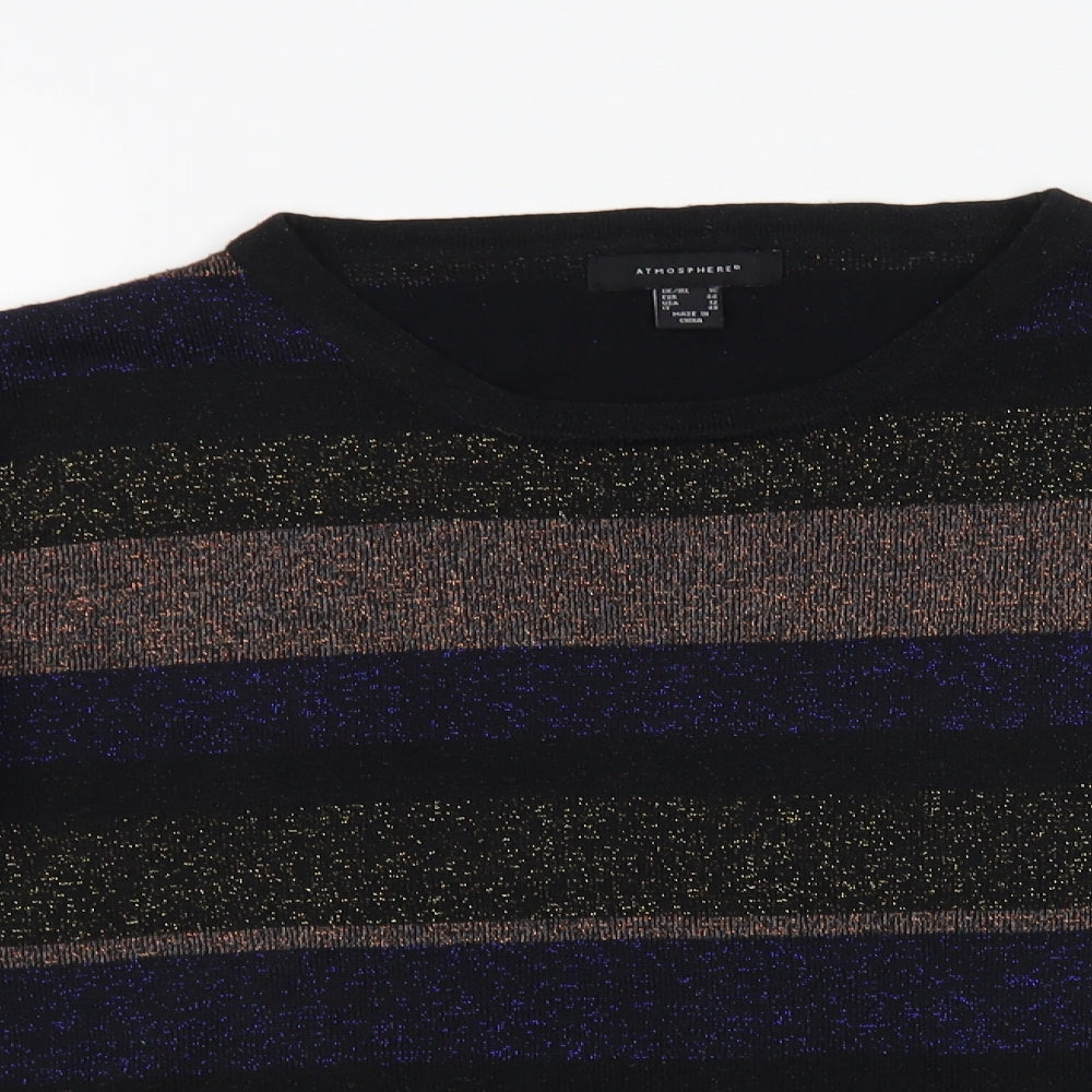 Atmosphere Womens Black Boat Neck Striped Acrylic Pullover Jumper Size 18