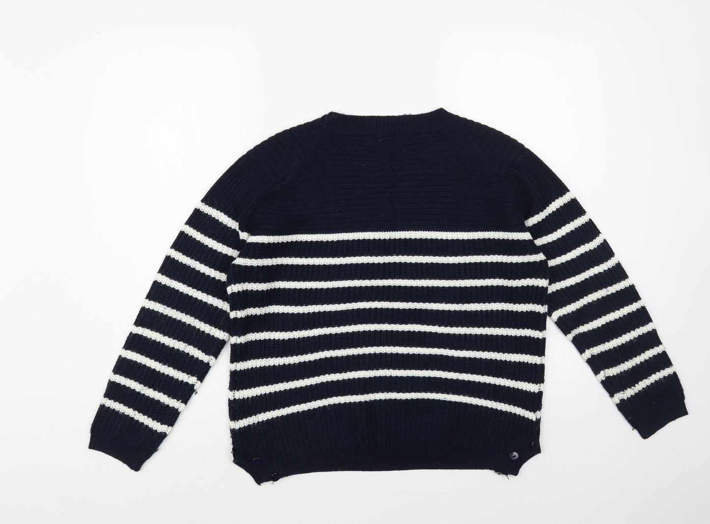JCL Womens Blue Crew Neck Striped Acrylic Pullover Jumper Size M