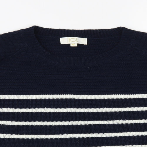 JCL Womens Blue Crew Neck Striped Acrylic Pullover Jumper Size M