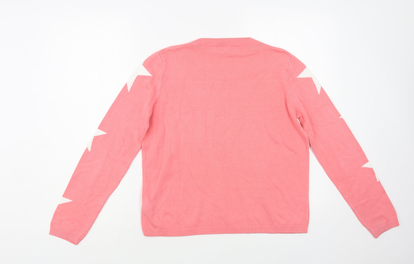 Marks and Spencer Womens Pink Crew Neck Geometric Cotton Pullover Jumper Size 8 - Star Pattern