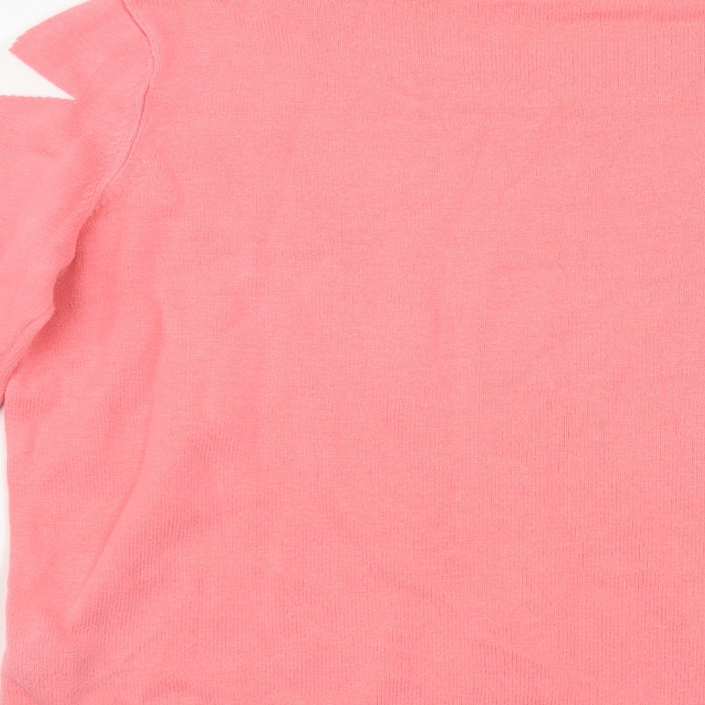 Marks and Spencer Womens Pink Crew Neck Geometric Cotton Pullover Jumper Size 8 - Star Pattern