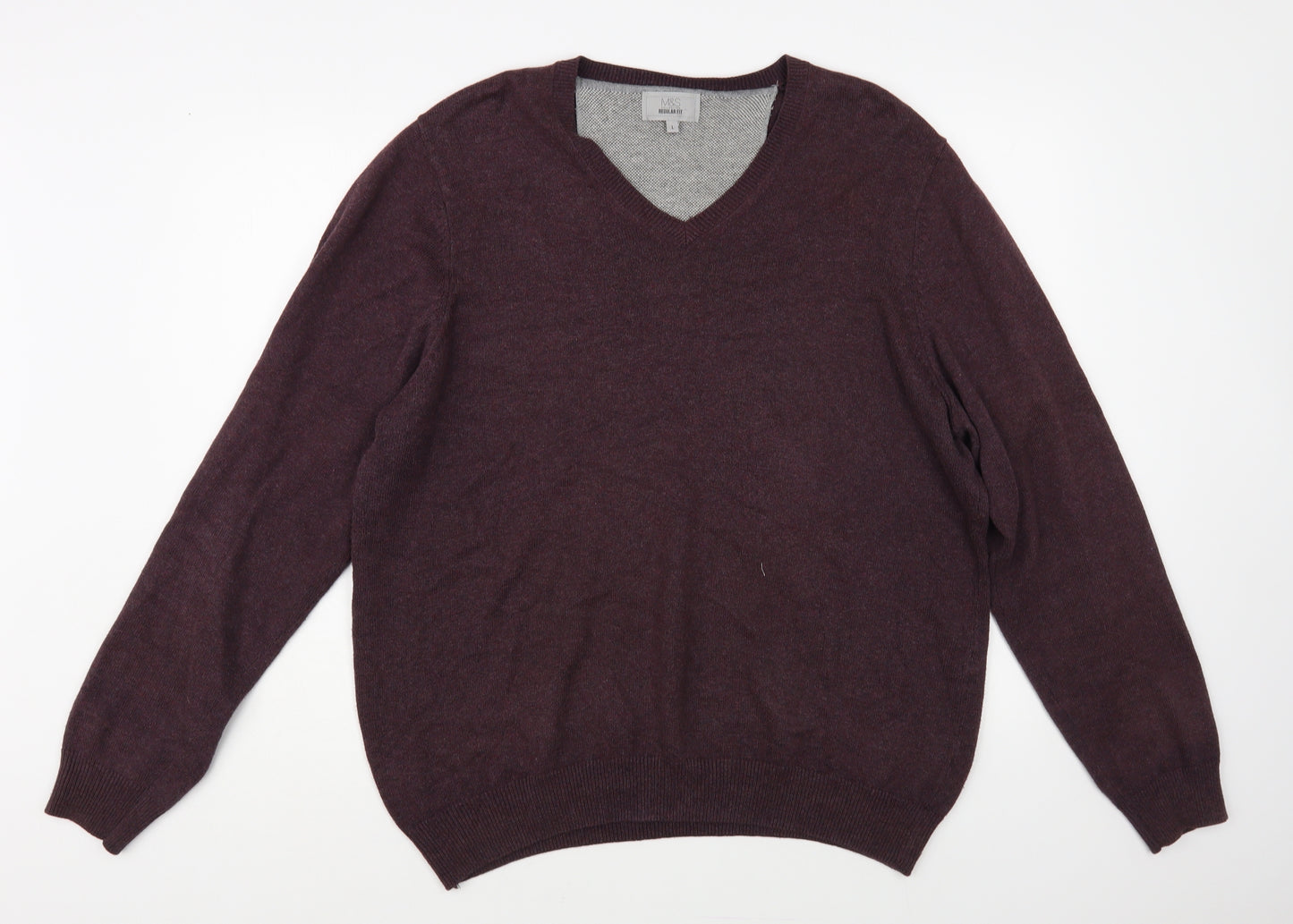 Marks and Spencer Mens Purple V-Neck Cotton Pullover Jumper Size L