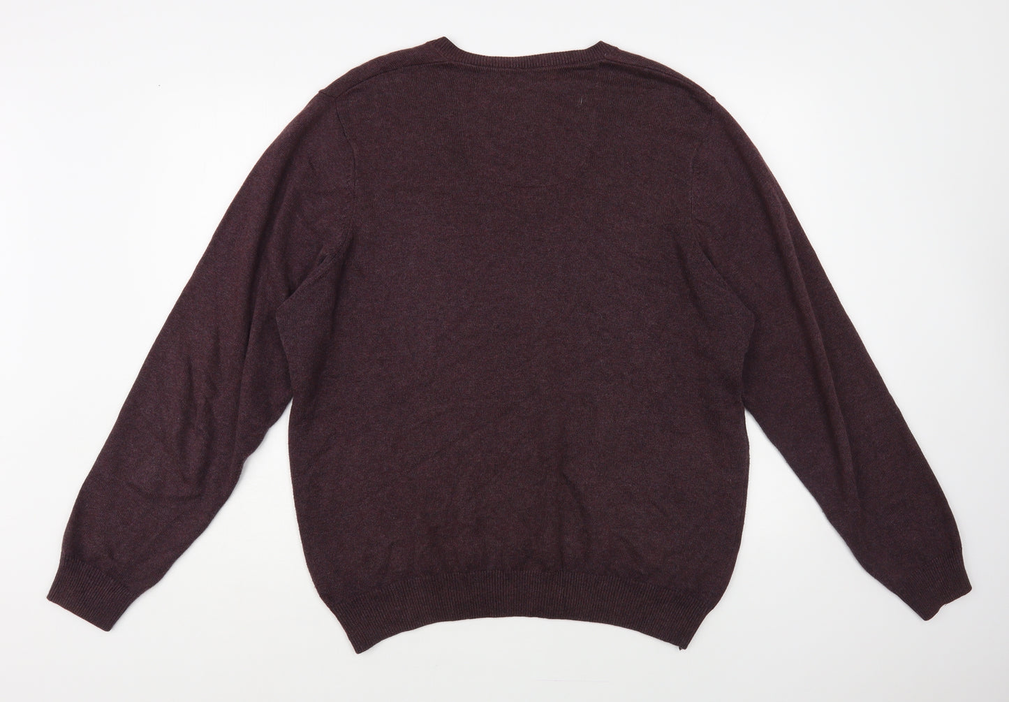 Marks and Spencer Mens Purple V-Neck Cotton Pullover Jumper Size L
