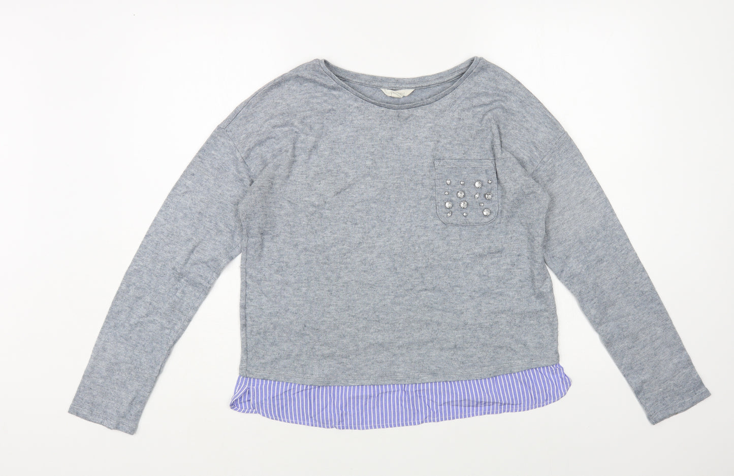 Springfield Womens Grey Boat Neck Polyester Pullover Jumper Size M