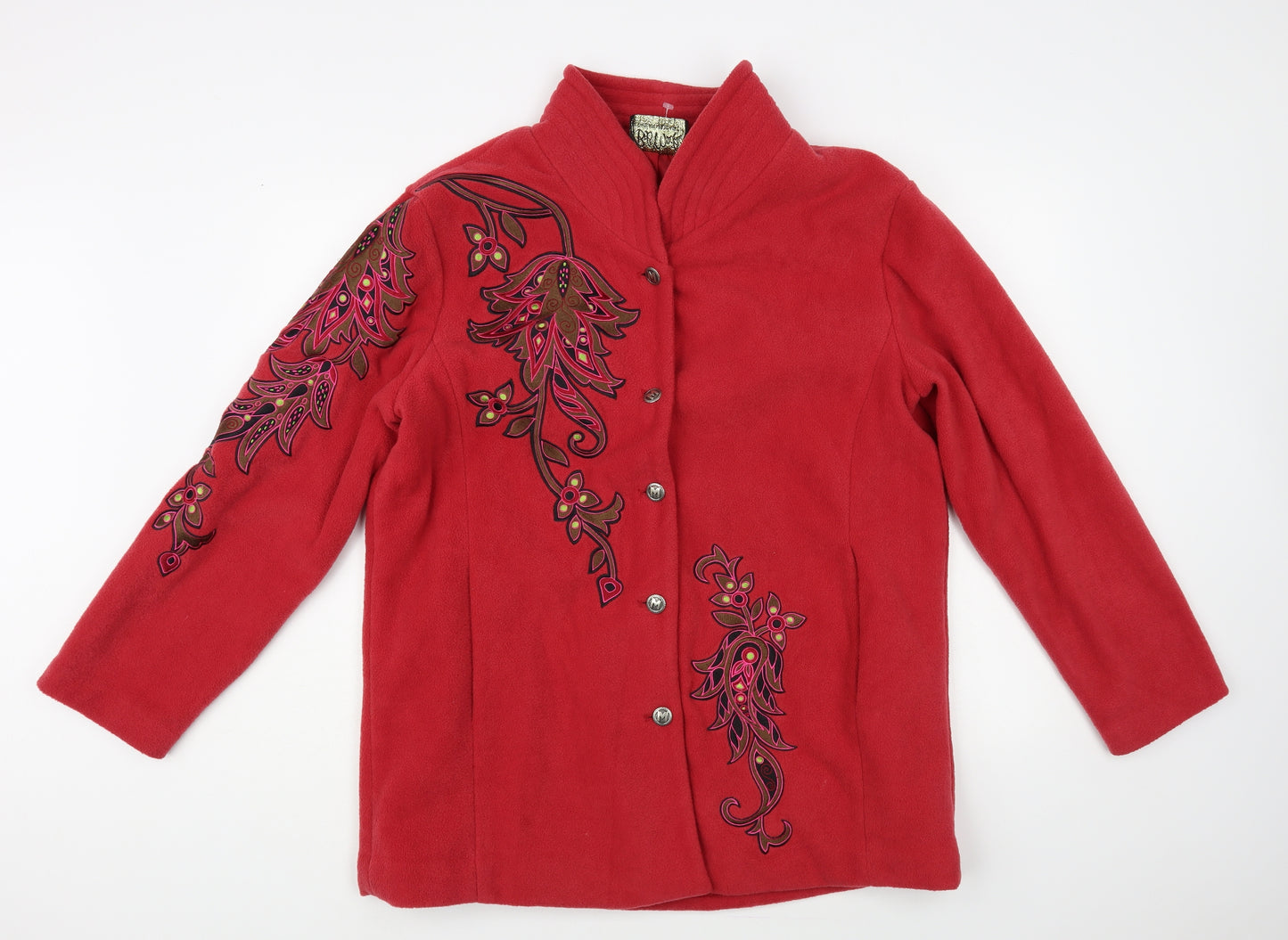 Bob Mackie Womens Red Floral Jacket Size L Button