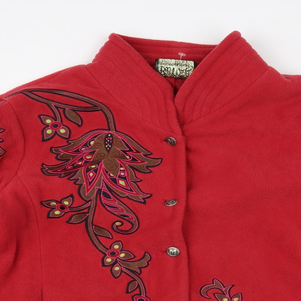Bob Mackie Womens Red Floral Jacket Size L Button