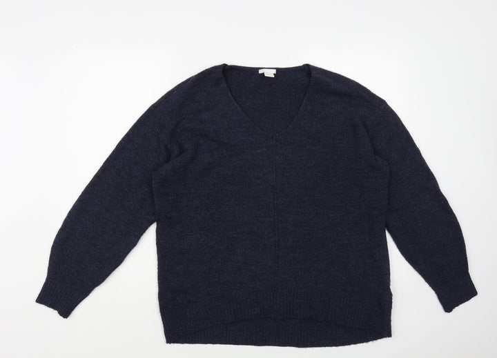 H&M Womens Blue V-Neck Acrylic Pullover Jumper Size S