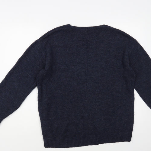 H&M Womens Blue V-Neck Acrylic Pullover Jumper Size S