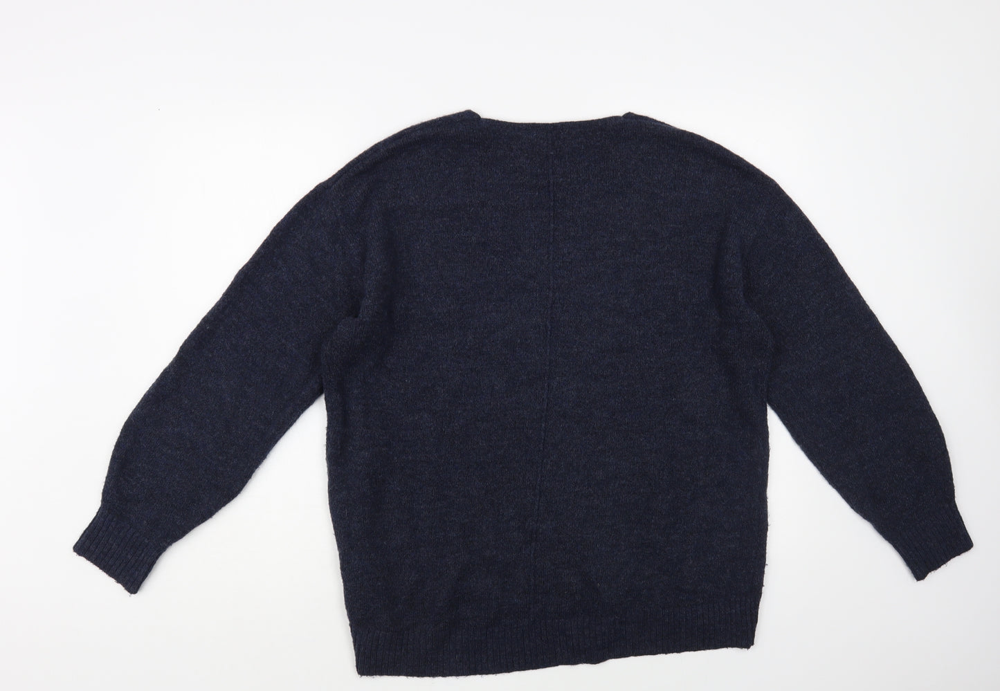 H&M Womens Blue V-Neck Acrylic Pullover Jumper Size S
