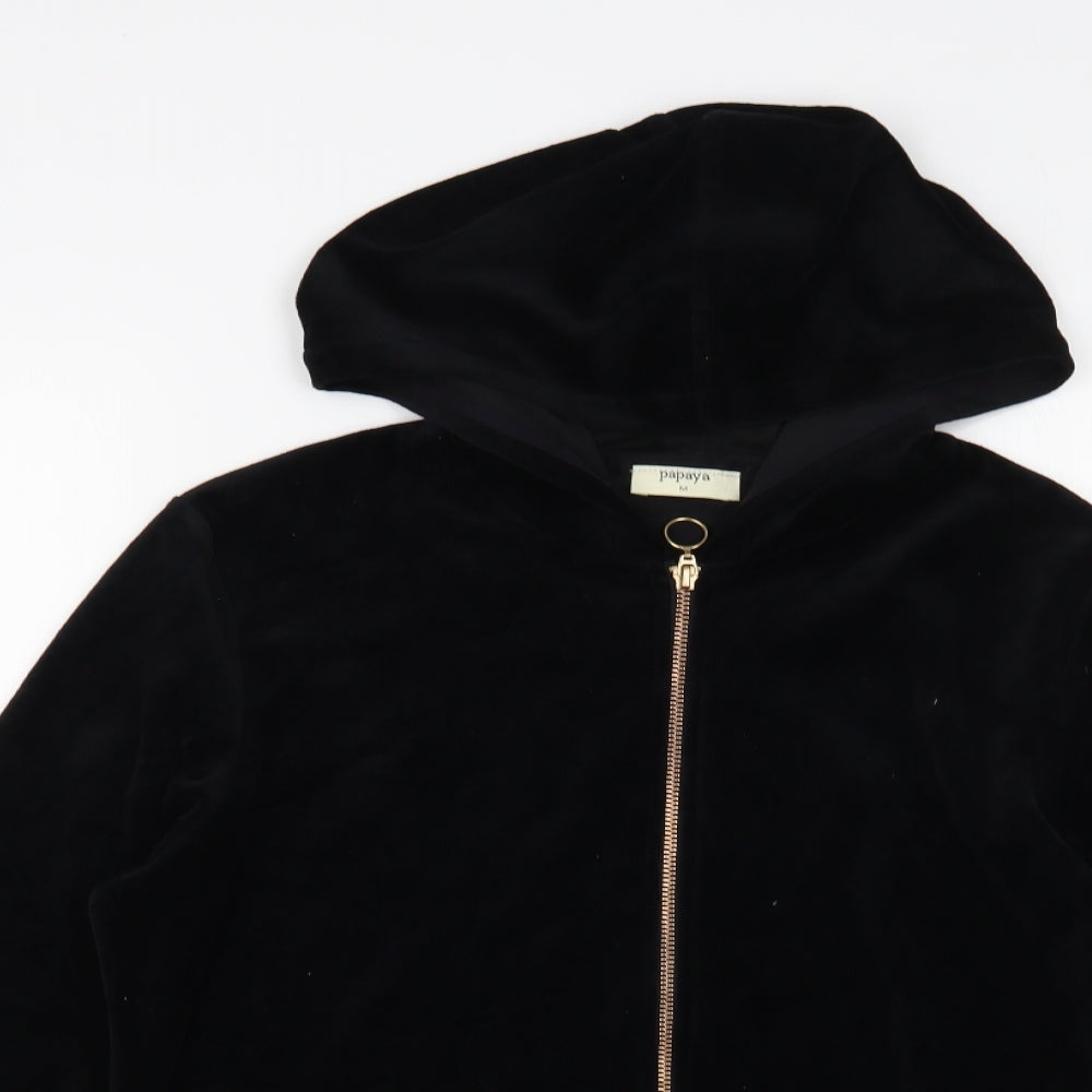 Papaya Womens Black Cotton Full Zip Hoodie Size M Zip