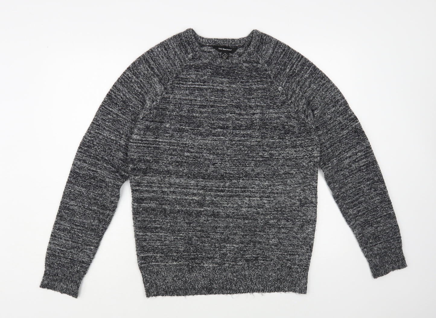 Cedar Wood State Mens Grey Crew Neck Acrylic Pullover Jumper Size M