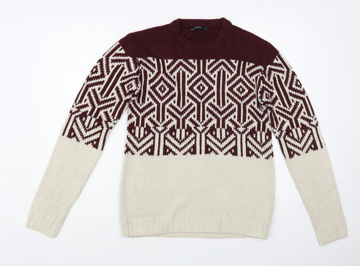 Cedar Wood State Mens Grey Crew Neck Geometric Acrylic Pullover Jumper Size S