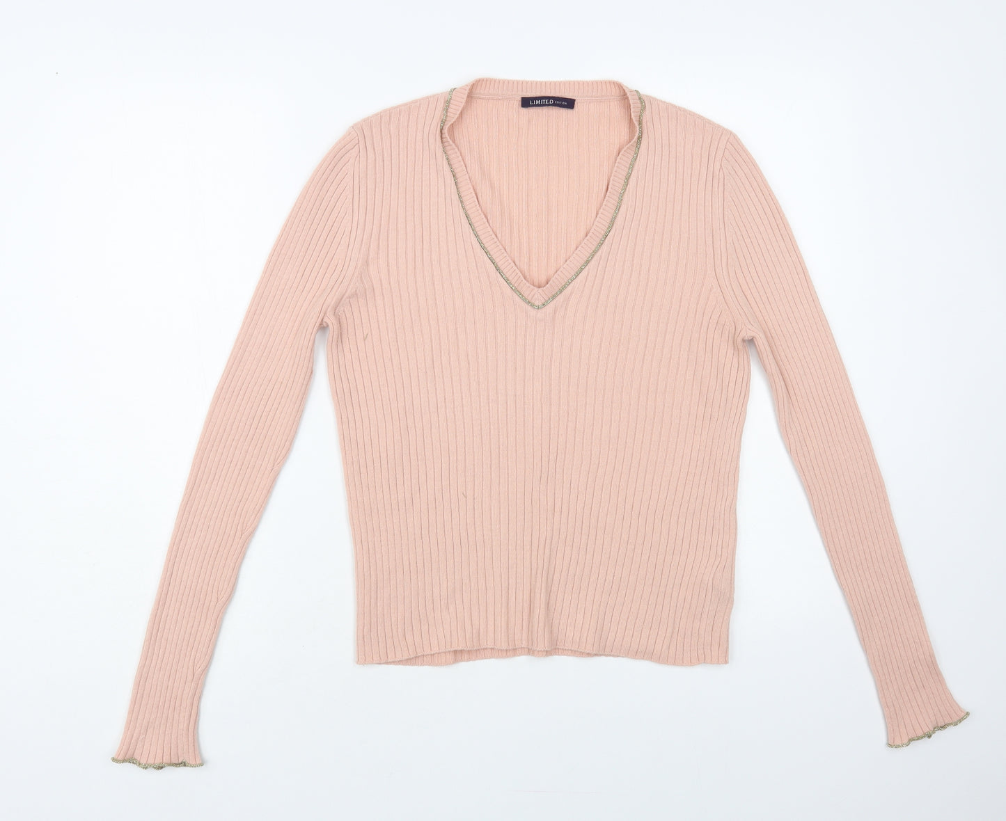 Marks and Spencer Womens Pink V-Neck Acrylic Pullover Jumper Size 12