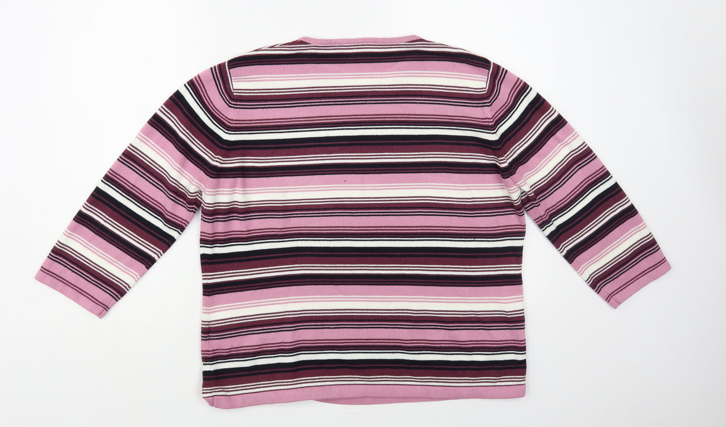 Eastex Womens Pink Crew Neck Striped Acrylic Pullover Jumper Size 16