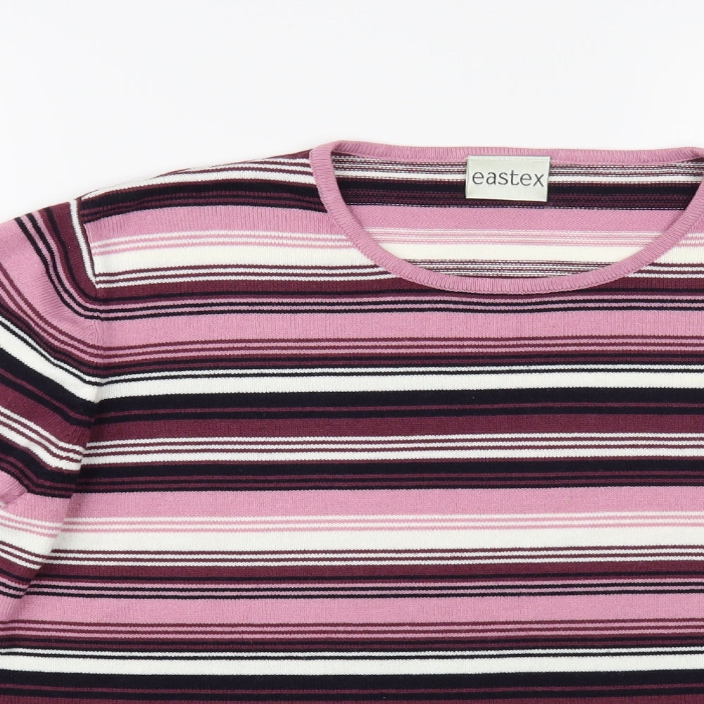 Eastex Womens Pink Crew Neck Striped Acrylic Pullover Jumper Size 16