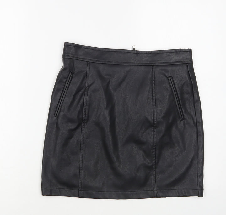 ASDS Womens Black Polyurethane Mini Skirt Size M Zip