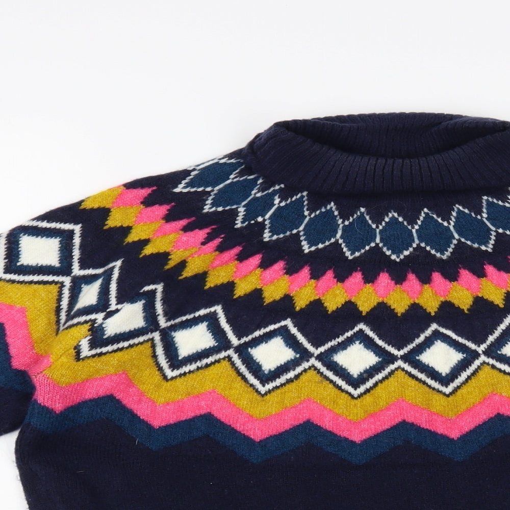 Marks and Spencer Womens Blue Roll Neck Fair Isle Acrylic Pullover Jumper Size S