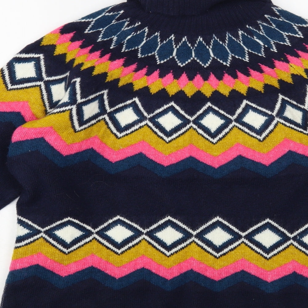 Marks and Spencer Womens Blue Roll Neck Fair Isle Acrylic Pullover Jumper Size S