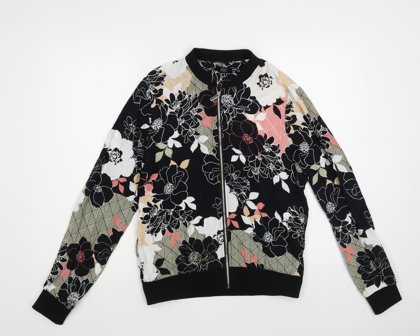 F&F Womens Black Floral Bomber Jacket Jacket Size 8 Zip