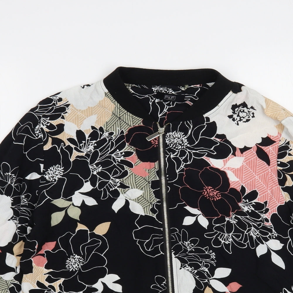 F&F Womens Black Floral Bomber Jacket Jacket Size 8 Zip