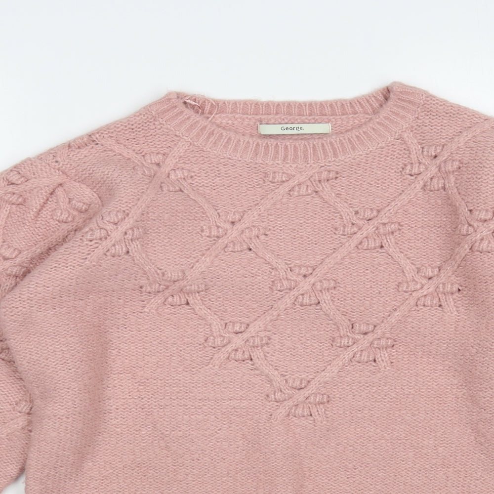 George Womens Pink Crew Neck Acrylic Pullover Jumper Size 12