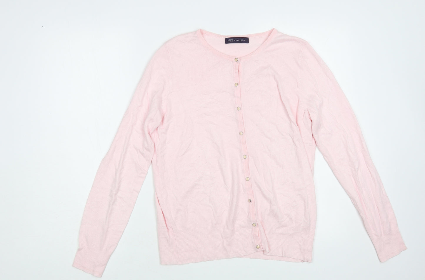 Marks and Spencer Womens Pink Crew Neck Viscose Cardigan Jumper Size L