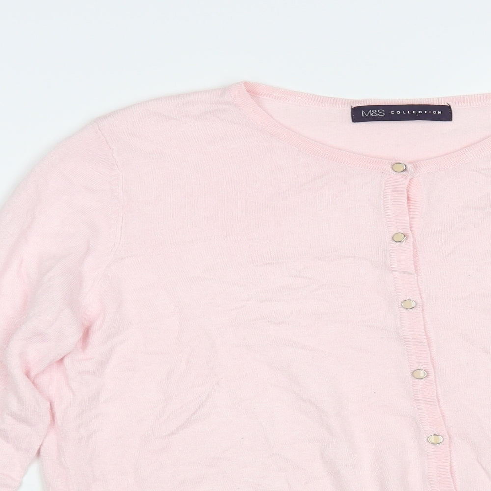 Marks and Spencer Womens Pink Crew Neck Viscose Cardigan Jumper Size L