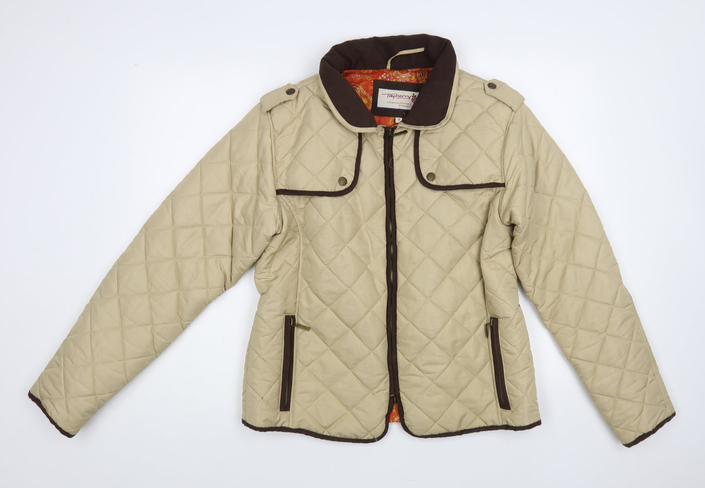 Tayberry Womens Beige Quilted Jacket Size M Zip