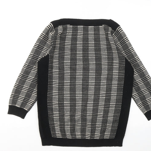 Betty Jackson Black Womens Black Round Neck Plaid Acrylic Pullover Jumper Size 8