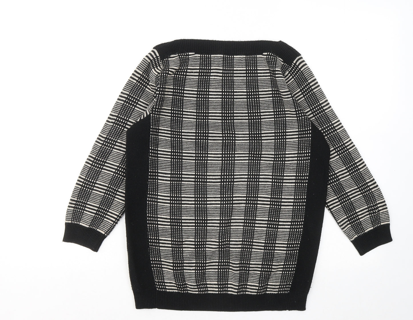 Betty Jackson Black Womens Black Round Neck Plaid Acrylic Pullover Jumper Size 8