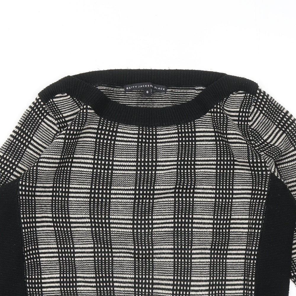 Betty Jackson Black Womens Black Round Neck Plaid Acrylic Pullover Jumper Size 8