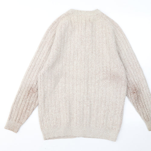 Paolocci Womens Beige Round Neck Wool Cardigan Jumper Size M