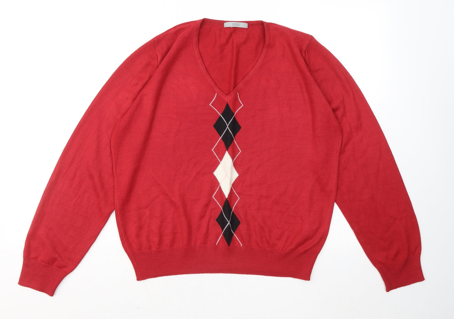 Marks and Spencer Womens Red V-Neck Acrylic Pullover Jumper Size 18